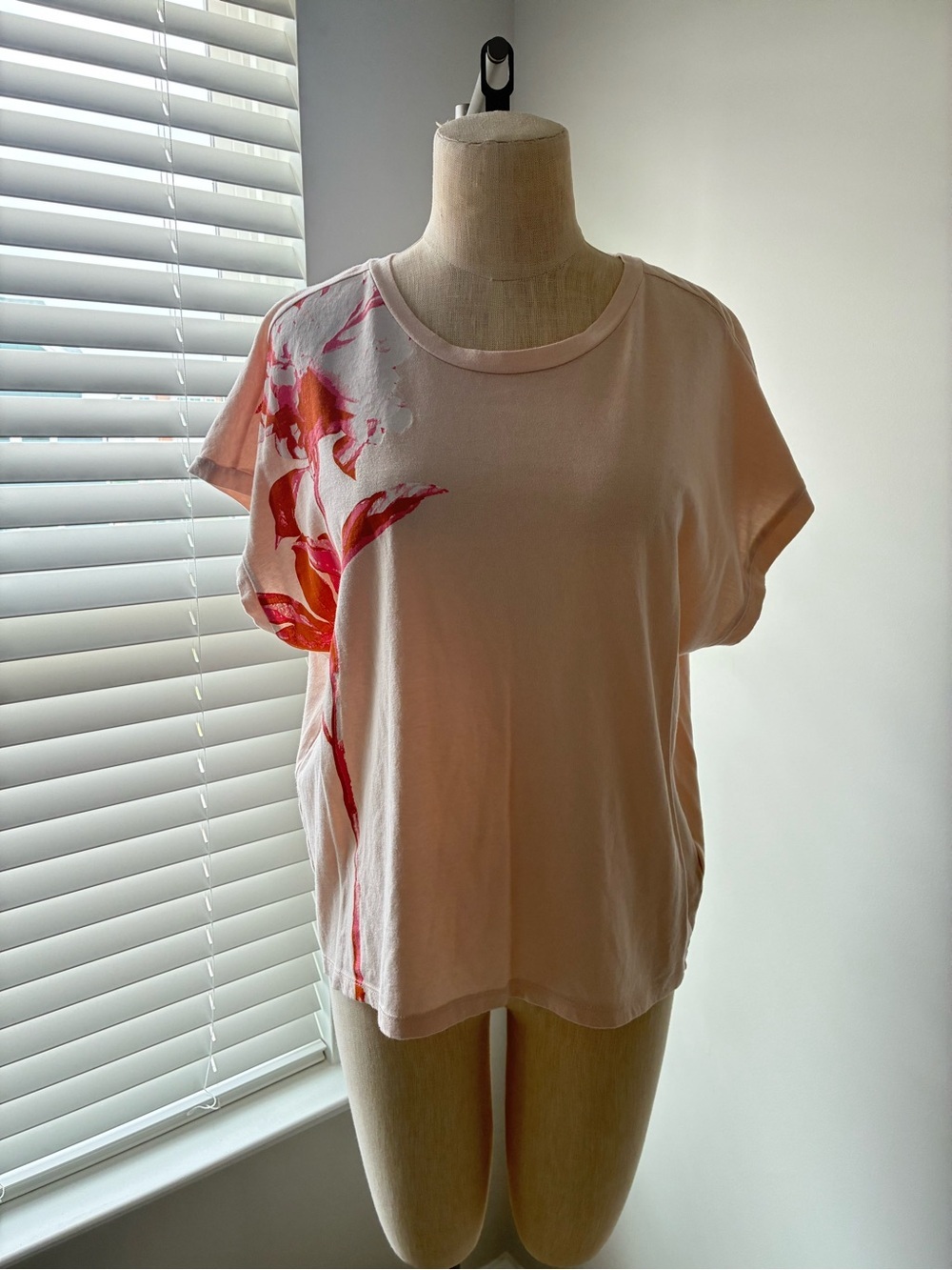By Anthropologie Women's Cotton Pink Floral Muscle Tee